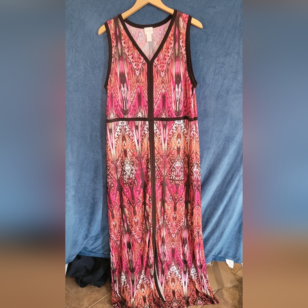 Chico's Pink and Orange Patterned Maxi Dress